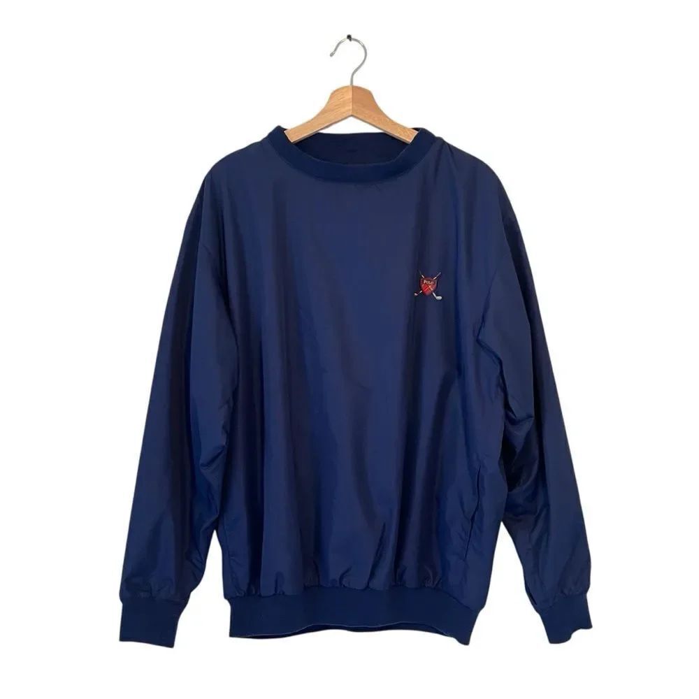 Vintage Polo Golf Ralph Lauren Navy Blue Pullover Windbreaker Size M Clubs Logo